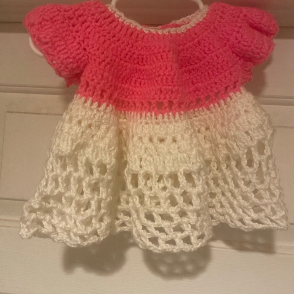 Newborn Hand Made Crochet Dress Pink/White
